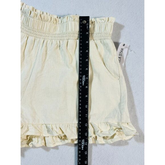 NWT Vanilla Star Linen Ruffle Shorts Booty Hi Waist Elastic Large Ivory - Picture 8 of 10